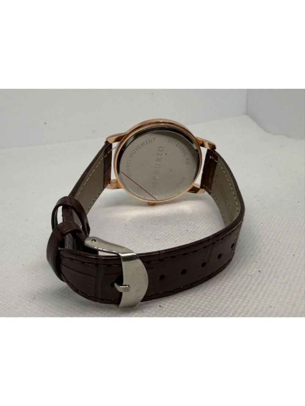 Mreurio Men's Round Analog Watch Rose Gold-Tone Case Brown Leather Band